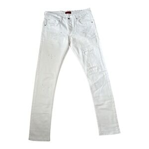 REDSKINS White Distressed Paint Splatter Slim Fit Jeans Men's Size Eu 32